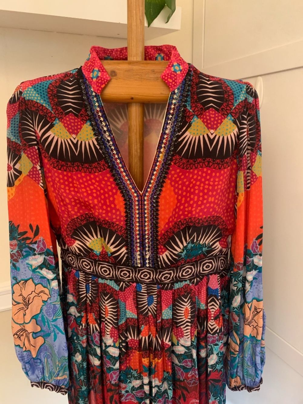 Anthropologie Bhanuni by Jyoti Floral Contrast Maxi Dress Size 10 Boho Beaded - Picture 4 of 8